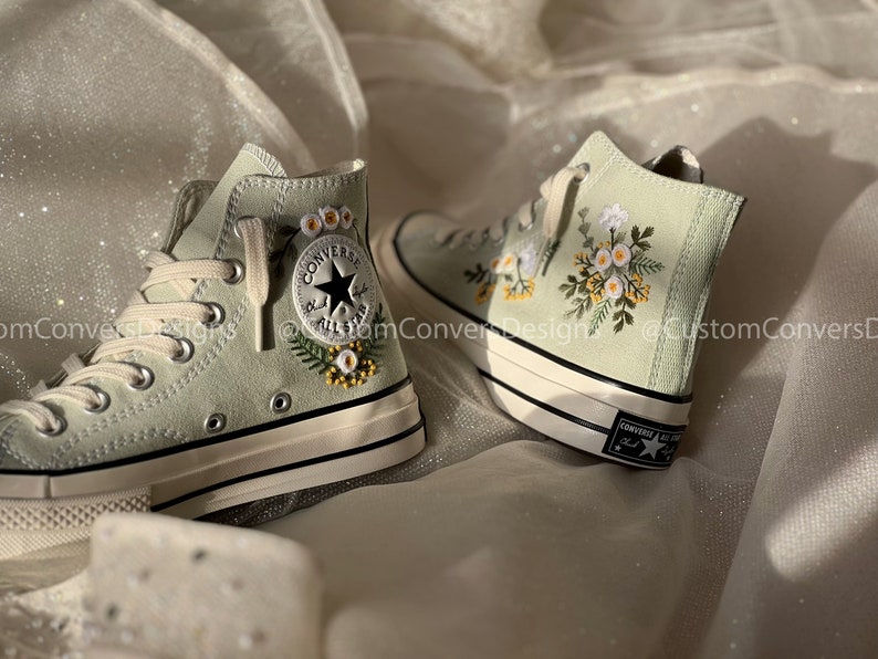 Bridal Converse/Embroidered converse/Custom Converse Chuck Taylor 1970s Floral Converse/Embroidery Logo/Wedding Converse/Converse White Rose image 5