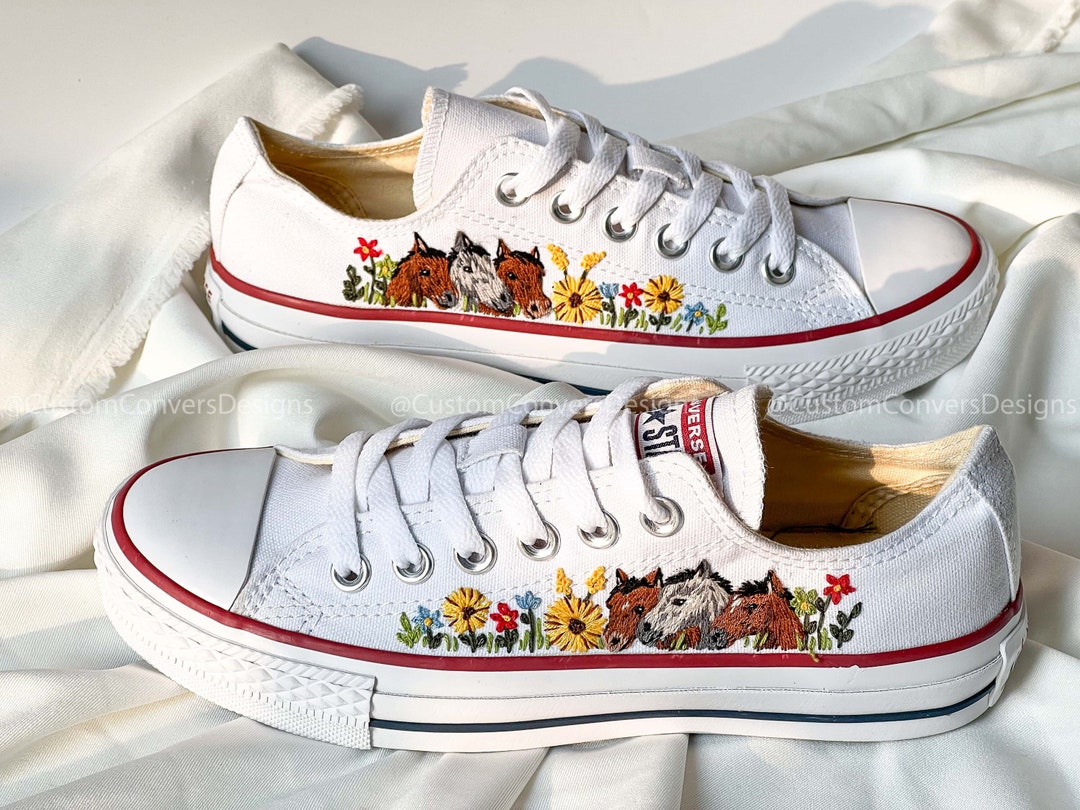 Embroidered Converse/sunflower Converse/custom Converse Low Tops Horses ...