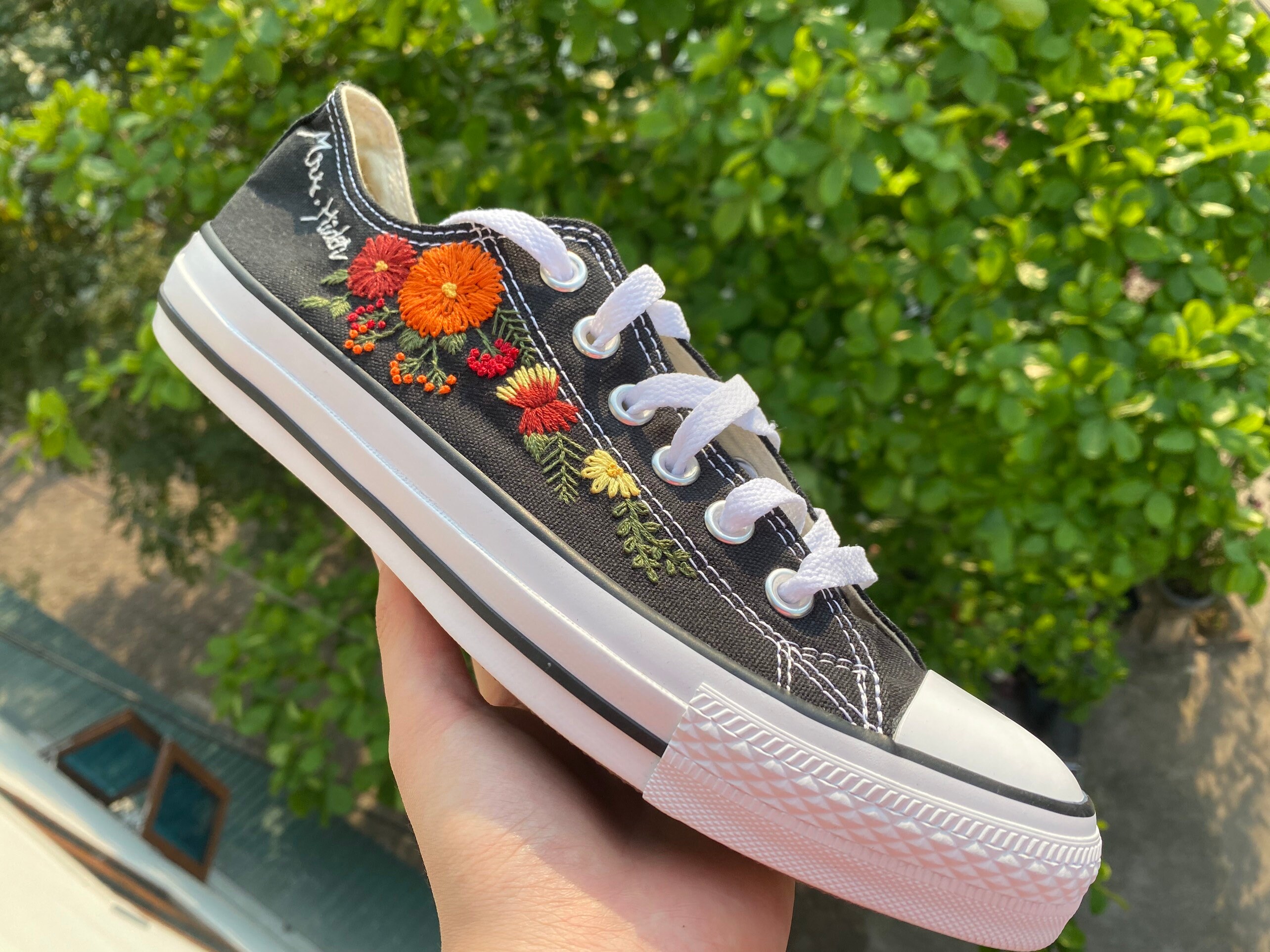 Custom Low Converse Flower Embroidery/ Wedding Shoes Custom Etsy