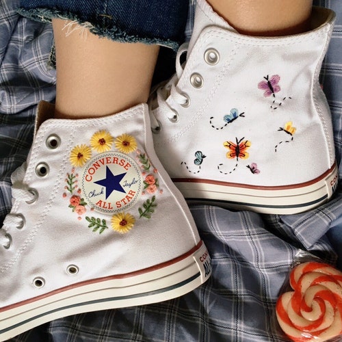 Converse Custom/ Embroidered Converse Shoes/ Converse Flower Etsy