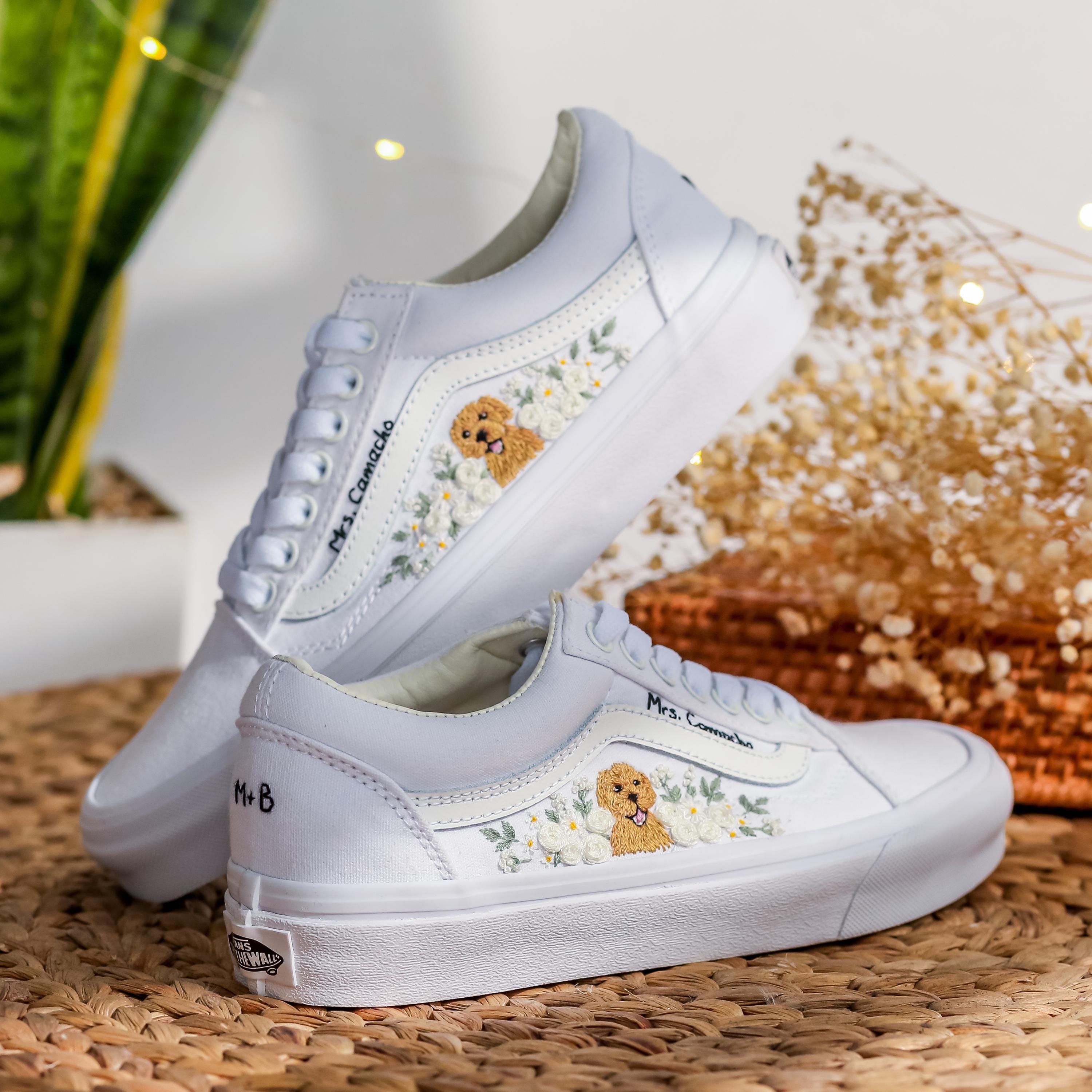 Custom Pet Embroidered Wedding Vans, White Rose Flower Shoes - Etsy