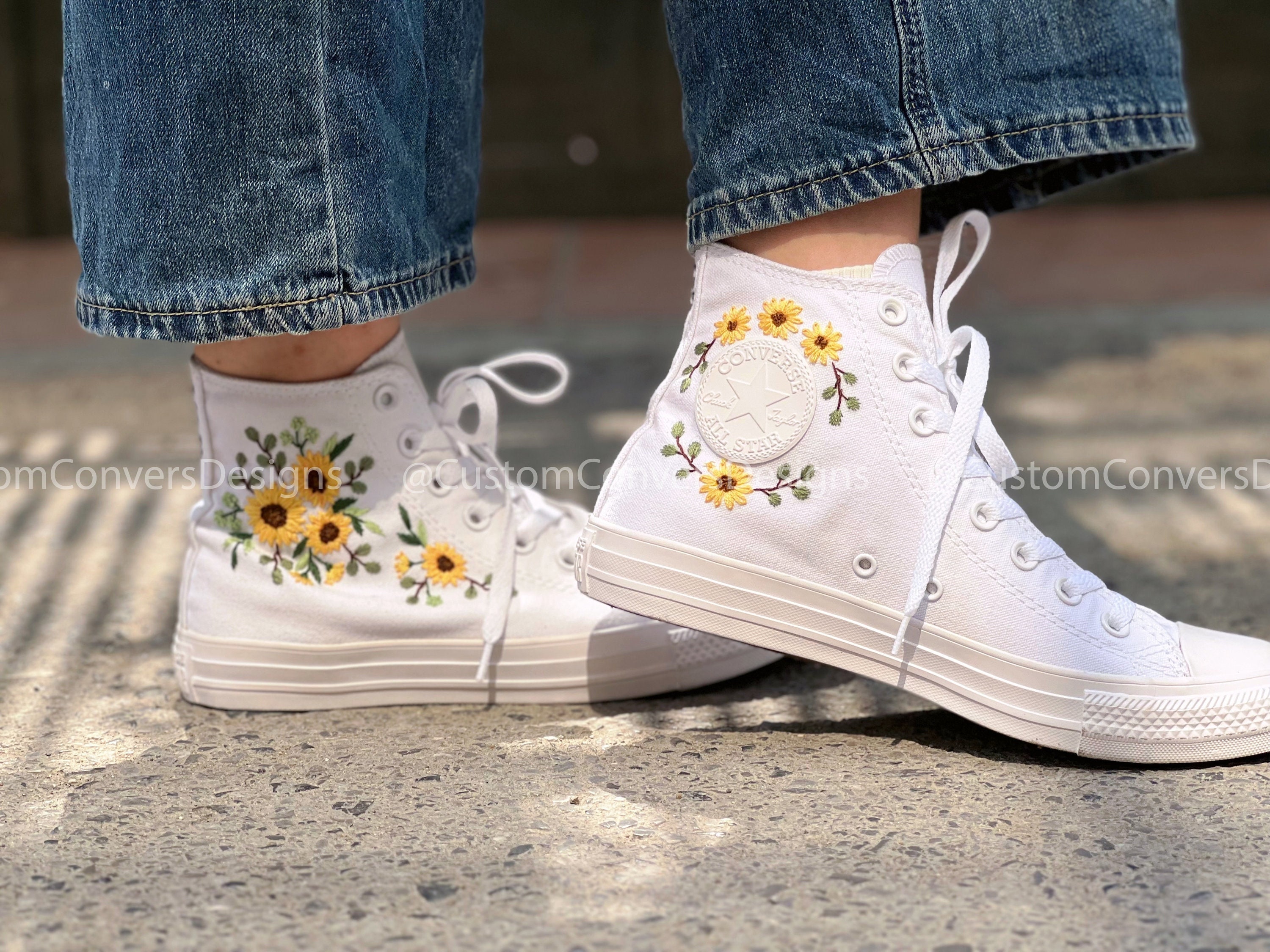 Embroidered Converse/Embroidered Sneakers Full White/Flower
