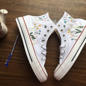 Embroidered Converse/Custom Converse High Tops Flower Embroidery/Flower Converse/Flower Girl Gift/Embroidered Flowers image 7