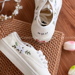 Embroidered Vans Wedding White Bouquets/Wedding Sneakers/Custom Wedding Vans/Custom Sneakers/Flower Vans/Mommy And Me Outfits/Best For Gifts