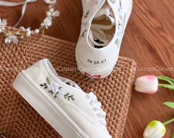 Embroidered Vans Wedding White Bouquets/Wedding Sneakers/Custom Wedding Vans/Custom Sneakers/Flower Vans/Mommy And Me Outfits/Best For Gifts