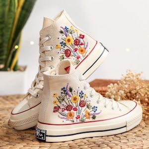 Custom Embroidered Converse High Tops, Mushrooms, Daisy, Lavender, Sunflower Embroidered Sneakers, Flowers Embroidered Shoes, Gifts For Her