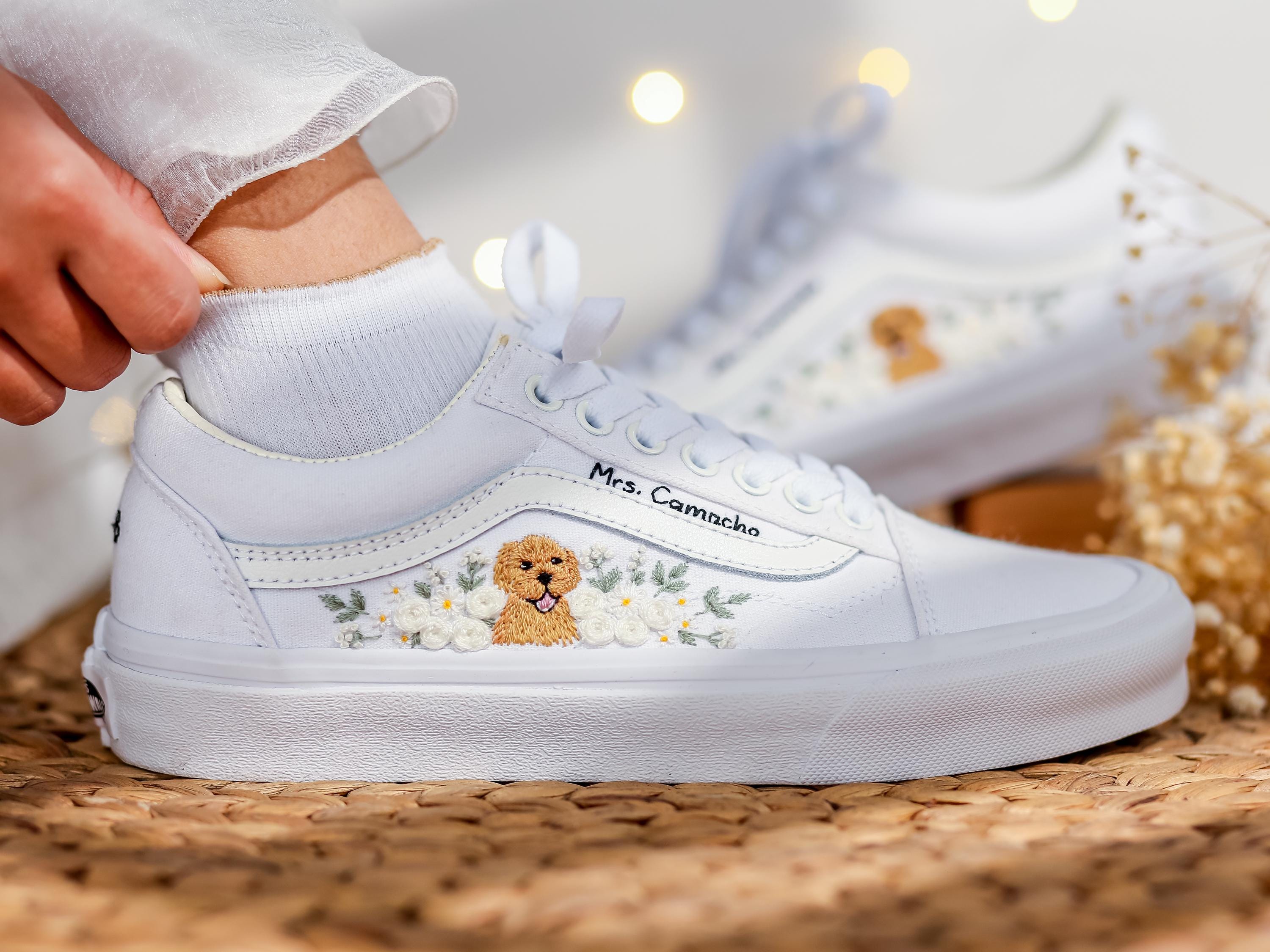 Custom Pet Embroidered Wedding Vans, White Rose Flower Shoes - Etsy