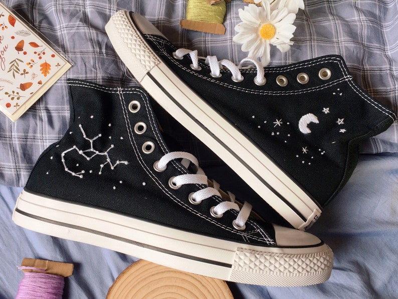 Embroidered converse/ Converse Custom Constellation Embroidery / Sagittarius Converse Shoes/ Custom Converse Embroidery Logo image 2