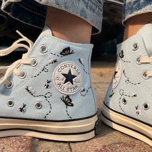 Embroidered converse/Converse High Tops Garden Of Chrysanthemums, Dandelions, Butterflies and Ladybugs/Embroidered Sneakers/Gifts For Her image 3