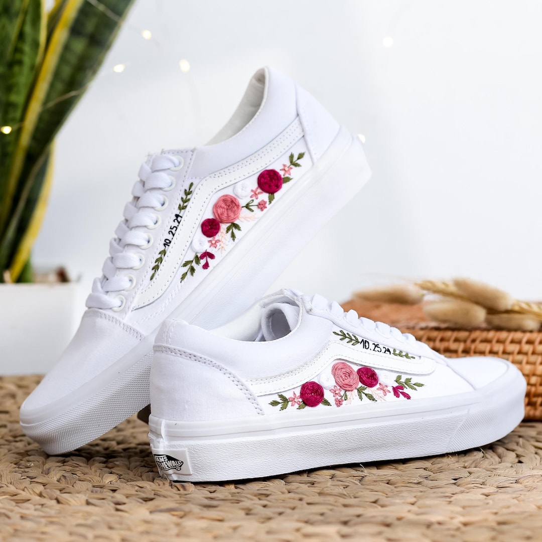 Zapatillas Vans con bordado de flores para novia, zapatillas