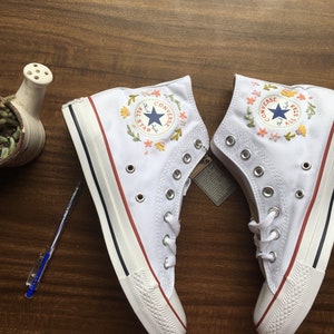 Embroidered Converse/Custom Converse High Tops Flower Embroidery/Flower Converse/Flower Girl Gift/Embroidered Flowers image 6