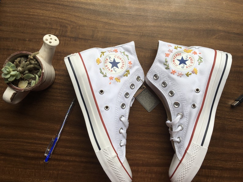 Embroidered Converse/Custom Converse High Tops Flower Embroidery/Flower Converse/Flower Girl Gift/Embroidered Flowers image 6