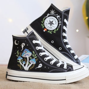 Custom Shoes Embroidered Ghosts and Mushrooms Sneakers, Custom Converse Chuck Taylor Embroidered  Mushrooms, Mushrooms Embroidered Sneakers