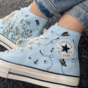 Embroidered converse/Converse High Tops Garden Of Chrysanthemums, Dandelions, Butterflies and Ladybugs/Embroidered Sneakers/Gifts For Her image 7