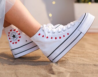 Custom Embroidered Heart Converse Platform,heart Embroidered Shoes