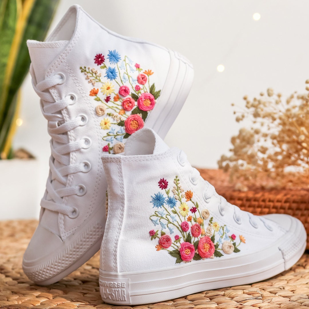 Wedding Shoes for Bride , Bridal Flowers Embroidered