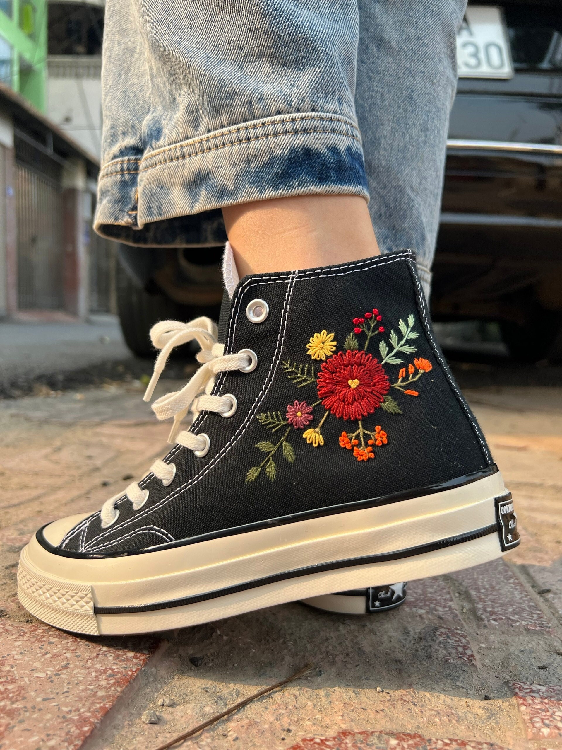 Embroidered Converse/embroidered Sneakers Etsy