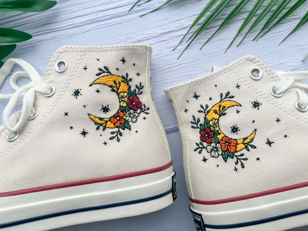 Converse blanche sales broderie