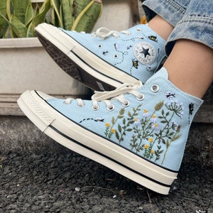 Embroidered converse/Converse High Tops Garden Of Chrysanthemums, Dandelions, Butterflies and Ladybugs/Embroidered Sneakers/Gifts For Her image 8