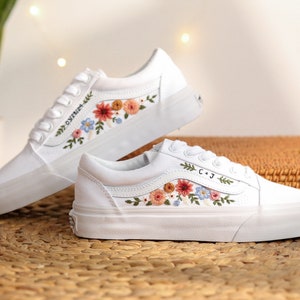 Custom Embroidered Vans, Wedding Vans Embroidery Floral, Bridal Flower Embroidered Shoes, Custom Name Embroidered Sneakers, Wedding Gifts