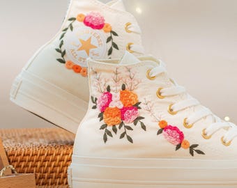 Hortensia Bröllopssneakers, Anpassade Blommiga Converse: Personliga Brudplatåskor