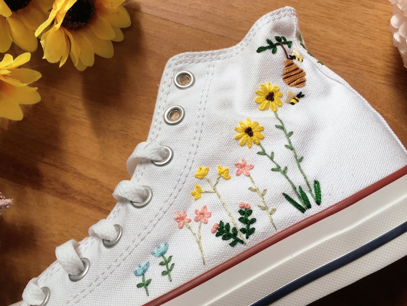 Embroidered Converse/custom Converse High Tops Bees and Sweet Etsy