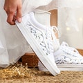 Wedding Vans, White Primrose Embroidered Vans Custom, Blue Flower Embroidered Shoes, Floral Embroidered Sneakers, Personalized Wedding Shoes product logo