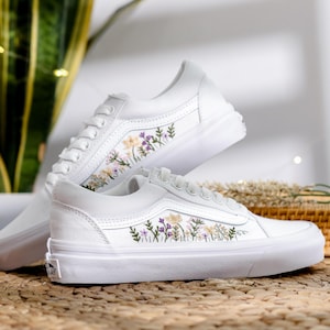Embroidered Shoes, Flower Embroidered Wedding Vans, Flower Garden Embroidered Sneaker, Custom Wedding Shoes Embroidery Floral, Wedding Gift