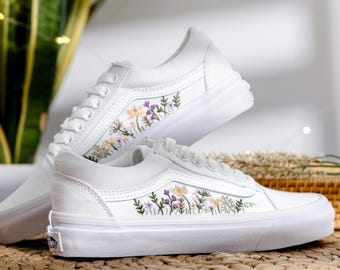 Embroidered Shoes, Flower Embroidered Wedding Vans, Flower Garden Embroidered Sneaker, Custom Wedding Shoes Embroidery Floral, Wedding Gift