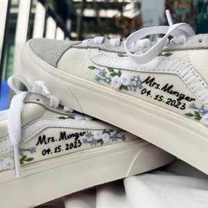 Bridal Shoes/Custom Pet Sneakers/ Custom Vans/Embroidered Shoes Blue Wedding Flowers/Custom Wedding Names Vans/Gift For Her