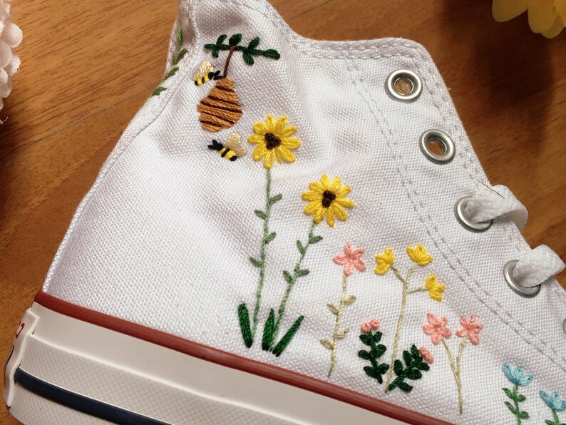 Embroidered Converse/custom Converse High Tops Bees and Sweet Etsy