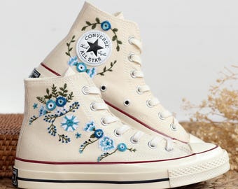 Geborduurde Converse-trouwbloemen, aangepaste Converse hoge toppen borduurwerk bruidsbloemen, trouwbloemen geborduurde schoenen bruiloftsneaker
