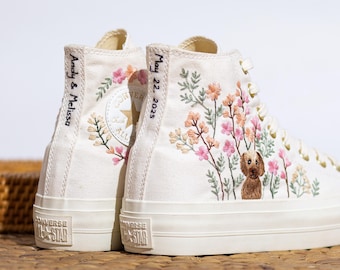 Custom Embroidered Wedding Converse Platform Sneakers: Pet &  Bridal Floral Design