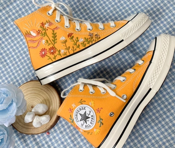 Buy Embroidered Converse/converse High Tops Brilliant Orange Online in India - Etsy Buy Embroidered Converse/converse High Tops Brilliant Orange Online in India - Etsy