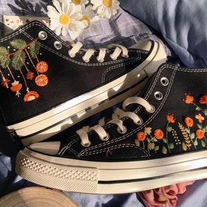 Custom Embroidered Converse High Tops, 3D Embroidery Sweet Orange