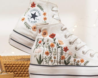Zapatillas Converse Chuck Taylor High Top bordadas para boda, Converse con bordado floral silvestre, zapatos de novia bordados personalizados, regalo de boda