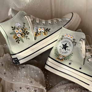 Bridal Converse/Embroidered converse/Custom Converse Chuck Taylor 1970s Floral Converse/Embroidery Logo/Wedding Converse/Converse White Rose image 1