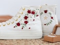 Custom Wedding Converse Platform, Burgundy Bridal Flower Embroidered Platform Shoes, Sneakers Embroidered Burgundy Bouquets, Wedding Gifts product logo