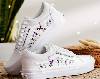 Vans con ricami floreali per la sposa, Vans con ricami floreali per la sposa, scarpe con ricami floreali, regalo di nozze, sneakers da sposa