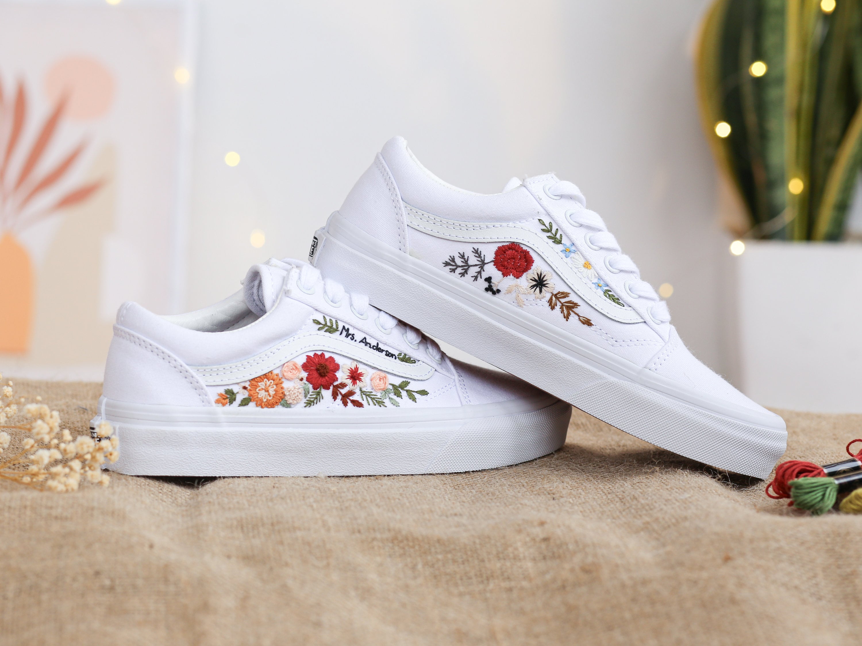 Custom rose vans old skool sale