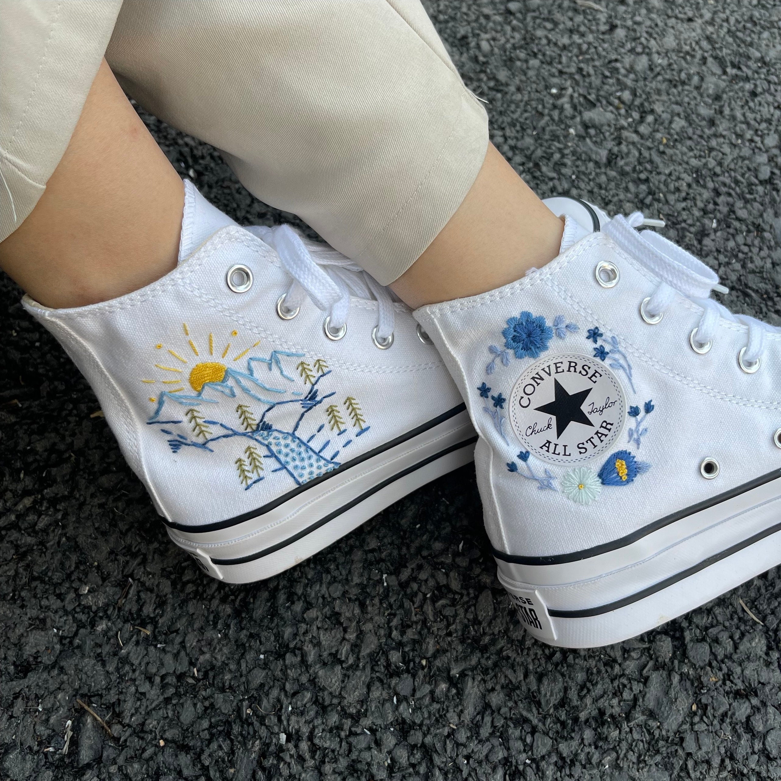 Custom Embroidery Halloween Converse White Platform Shoes Gift For Hal - QT  Embroidery