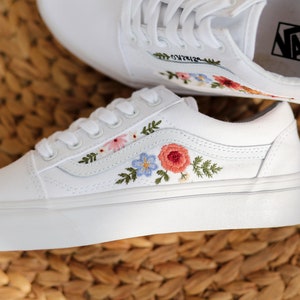 Custom Embroidered Vans, Wedding Vans Embroidery Floral, Bridal Flower Embroidered Shoes, Custom Name Embroidered Sneakers, Wedding Gifts