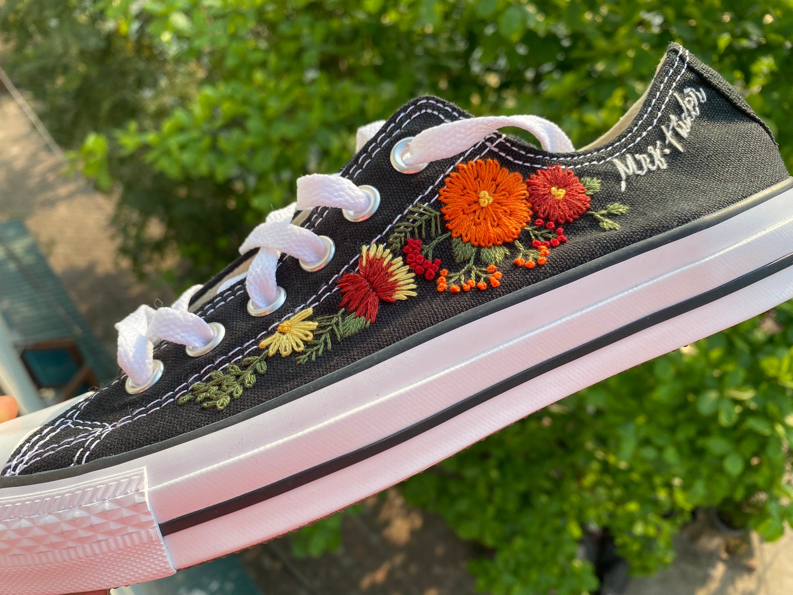 Custom Low Converse Flower Embroidery/ Wedding Shoes Custom Etsy