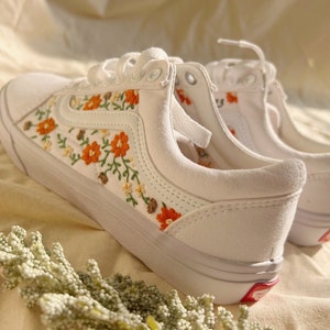 Custom Vans Shoes/ Embroidered Shoes/ Embroidered Vans Sweet Orange Flower Garden/ Embroidered Sneakers/ Wedding Shoes/ Custom Wedding Vans