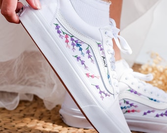 Vans bordadas personalizadas para boda, zapatos con flores bordadas para novia, zapatillas con flores bordadas para novia, regalo de boda para pareja
