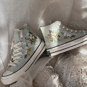 Bridal Converse/Embroidered converse/Custom Converse Chuck Taylor 1970s Floral Converse/Embroidery Logo/Wedding Converse/Converse White Rose image 8