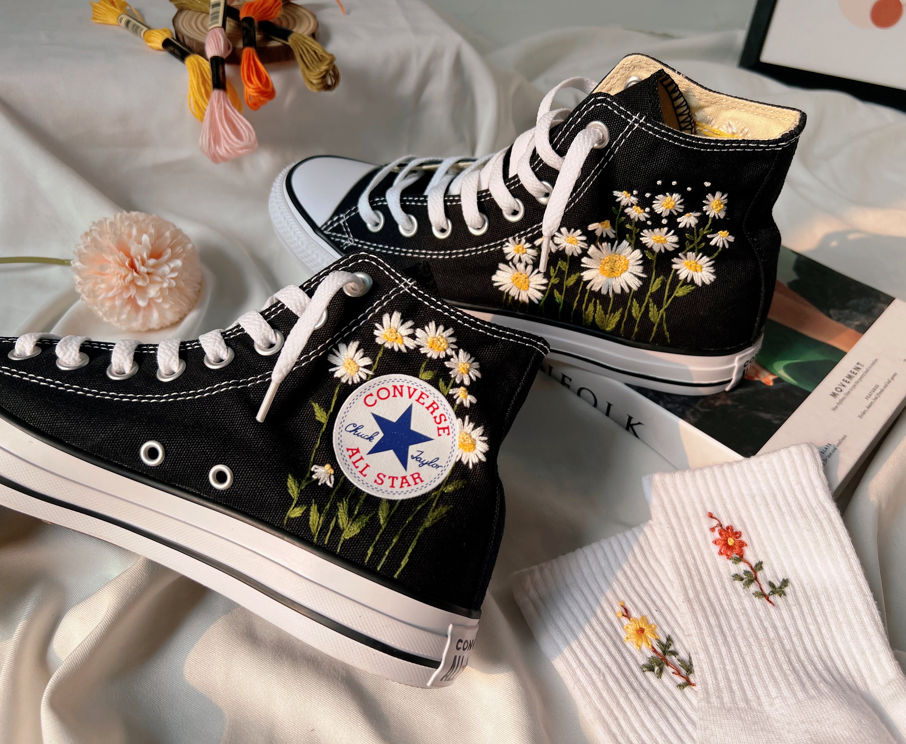 Embroidered Converse/converse Flower/embroidered Sneakers