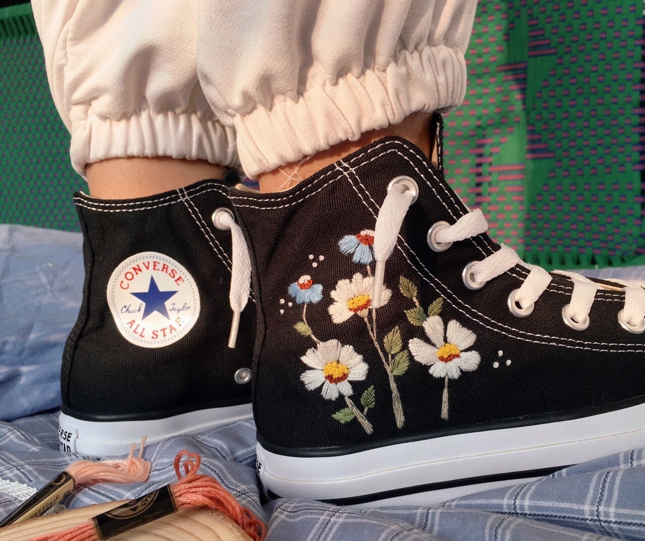 Converse Custom/ Embroidered Converse Shoes/ Converse Flower