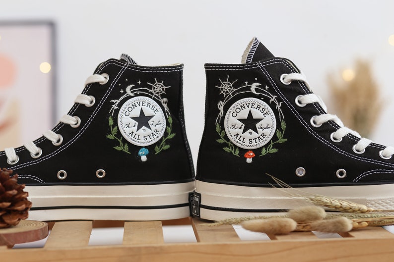 Custom Shoes Embroidered Ghosts and Mushrooms Sneakers, Custom Converse Chuck Taylor Embroidered  Mushrooms, Mushrooms Embroidered Sneakers