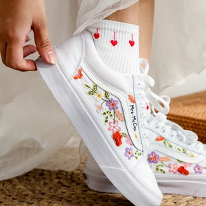 Custom Embroidered Vans Bridal Flower Embroidered Shoes Wedding Flower Embroidered Wedding Vans Wedding Sneaker for Bride Wedding Gifts Etsy UK